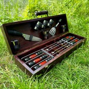 Набір шампурів у дерев'яному кейсі з 14 предметів