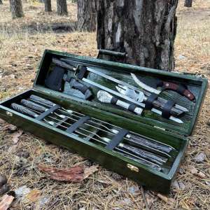Набір шампурів у дерев'яному кейсі з 11 предметів
