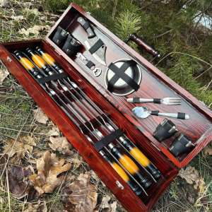 Набір шампурів у дерев'яному кейсі з 37 предметів
