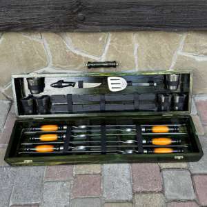 Набір шампурів у дерев'яному кейсі з 15 предметів