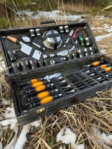 Набір шампурів у дерев'яному кейсі з 55 предметів