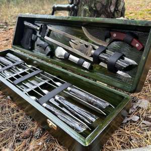 Набір шампурів у дерев'яному кейсі з 11 предметів