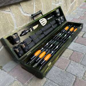 Набір шампурів у дерев'яному кейсі з 15 предметів